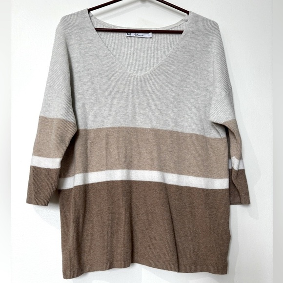 🤍 Reitmans Color Block Sweater - Size L - 100% Cotton 🤎 - Picture 1 of 4